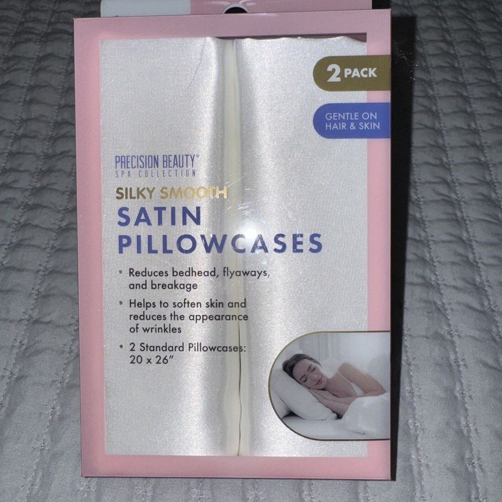 Precision Beauty Satin Pillowcases Women‎ Standard White 2 Pack Silky Smooth Spa